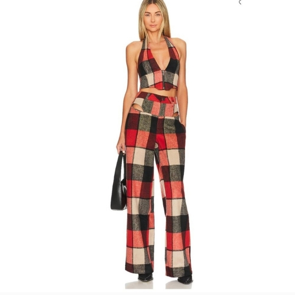 AFRM Plaid Halter Jumpsuit in Red and Black - Picture 5 of 16